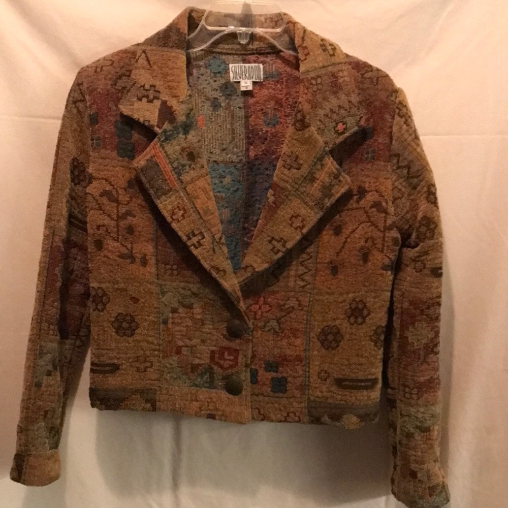 Vintage Women’s 90’s Silverado Tapestry Cropped Blazer Jacket Warm Tones- Small